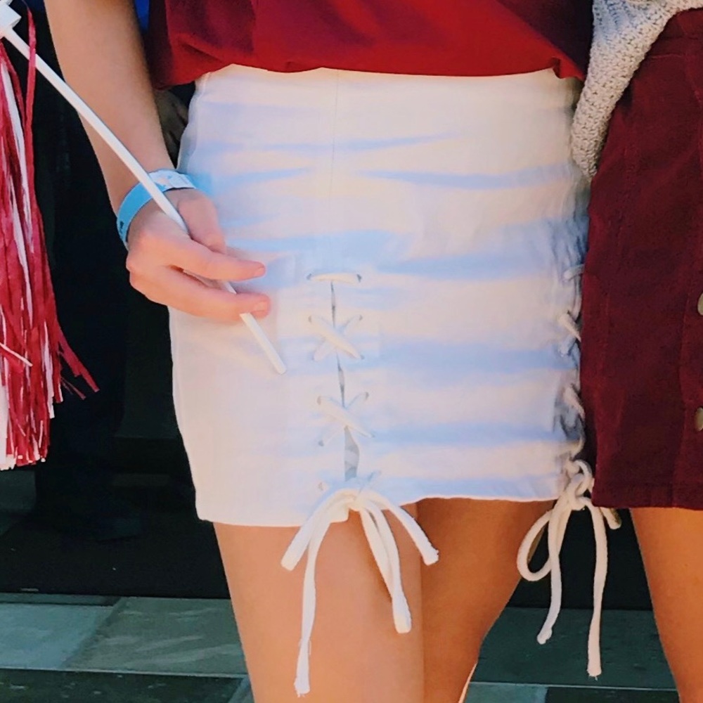 white denim material skirt